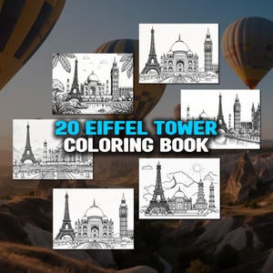 20 Eiffel Tower and Landmark Coloring Book | Printable World Monuments Coloring Pages | Adult & Kids Digital Download