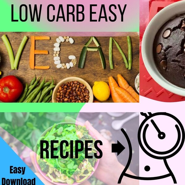 Easy to cook 11 Vegan recipe Low in carbs - Recipe cards size 4x6, A5, US letter size, low in Fat, Home cook