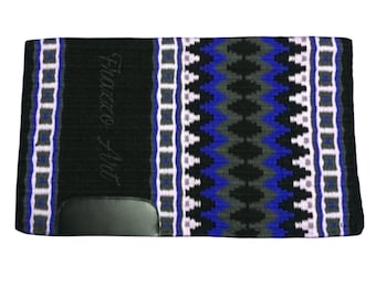 Hand Loomed New Zealand Wool Western Show Saddle Pad: Blue & Black