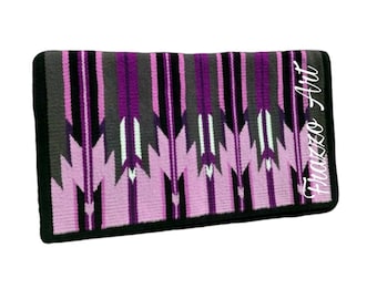 Hand Loomed Wool Western Saddle Pad: Pink Ranch Showmanship Pad
