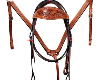 ETO- Selle, bridon et col de poitrine Cuir véritable 13 po Marron