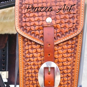 Leather Saddle Phone Holder: Horse Tack Back Cinch Design