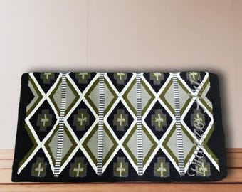 Sage Green Wool Western Show Saddle Pad: Hand-Loomed Ranch Pad, Forest green western show saddle pad