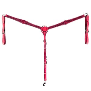 Hand Tooled Leather Horse Breast Collar & Headstall Set - Floral Design
