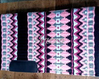 Western Show Saddle Blanket, Western Show Pad, Best Selling Show Saddle Pad, Handmade Show Saddle Blanket, Baby Pink and Black