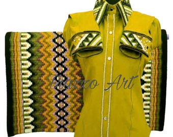 Conjunto de camisa de exhibición de reina del rodeo con pedrería y mantilla de lana