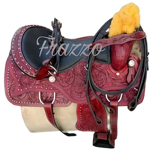 Western Leather Barrel Horse Saddle, Handmade Floral Barrel Racing Saddle, Complete set included