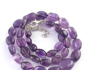 Remarkable Amethyst Necklace, Gemstone Necklace, Purple Beaded Necklace, 925 Sterling Silver Jewelry, Birthday Gift, Necklace For Mother