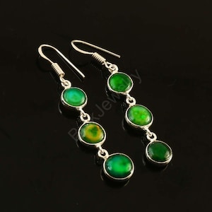 Natural Aura Opal Gemstone Earring, Solid 925 Silver, Handmade Earring, Birthday Gift, Opal Jewelry, Dangle Earring, green Flash