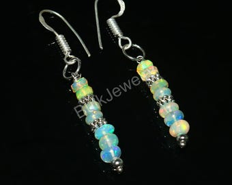 Sterling Silver Welo Opal Earrings: October Birthstone Dangle Drop Earrings