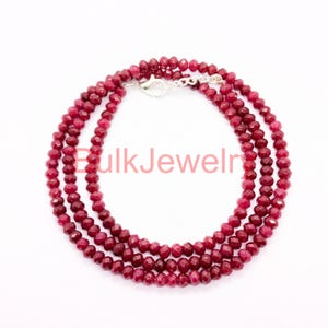 AAA+ Ruby Necklace, 4mm Faceted Rondelle Beads, Dark Red Gemstone Beads, Dainty Handmade Jewelry, Layering & Everyday Necklace