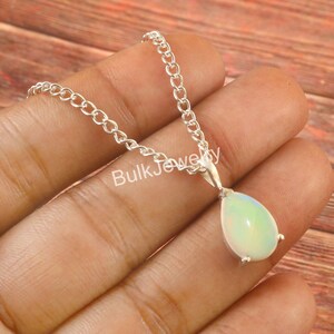 Oval Fire Opal Necklace, October Birthstone Pendant, Sterling Silver Pendant, White Opal Cabochon, Opal Jewelry, Anniversary Gift
