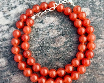 AAA Orange Carnelian Beaded Necklace: Natural Gemstone Stretch Necklace