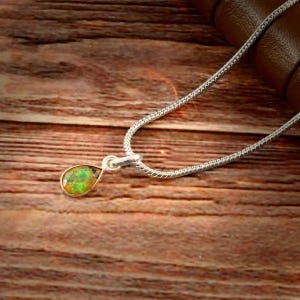 925 Sterling Silver Gemstone Opal Ethiopian Opal Necklace Opal Pendant Fire Opal Jewellery Gift Natural Opal Genuine Opal Beaded Necklace