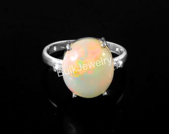 Ethiopian Opal Ring 925 Sterling Silver | Oval Fire Opal Gemstone Ring | Dainty Opal Jewelry | October Birthstone Gift for Her