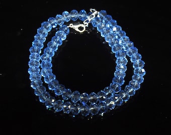 Blue Topaz Faceted Rondelle Bead Necklace: December Birthstone, 17 Inch