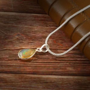 925 Sterling Silver Gemstone Opal Ethiopian Opal Necklace Opal Pendant Fire Opal Jewellery Gift Natural Opal Genuine Opal Beaded Necklace