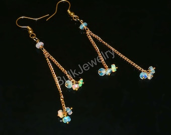 Ethiopian Opal Dangle Earrings: Sterling Silver Gold Plated Beads
