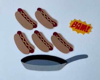 Five little hot dogs frying in a pan - felt story, flannel board, storytime, circle time, ece, children, preschool, daycare