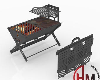 Foldable Fire Pit BBQ Grill Dxf File | Cnc Plasma Laser Cut Ready