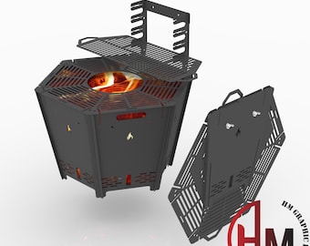 Hexagonal Fire Pit BBQ Grill DXF File – CNC / Laser / Plasma Cut Ready