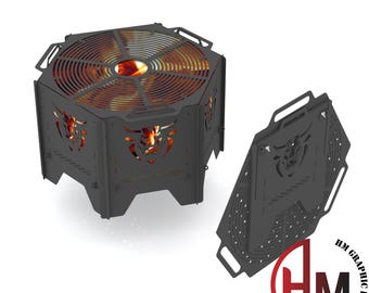Modular Hexagonal Fire Pit & Foldable BBQ Grill DXF