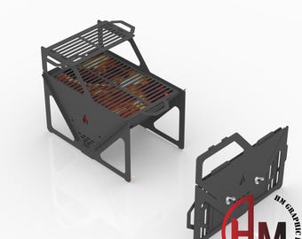 Foldable BBQ Grill Fire Pit DXF | CNC Laser Plasma Cut