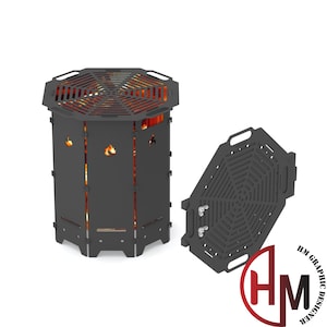 Octagonal Fire Pit BBQ Grill - Foldable Plasma Cut CNC DXF File