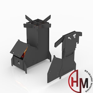 Estufa cohete para fogatas (dxf), barbacoa, archivos de plasma para barbacoa, fogata para parrilla, CNC, plegable, fogata cortada con plasma, láser, portátil, DXF, camping