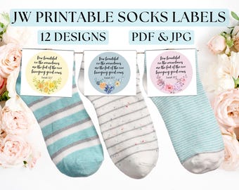Floral Vintage Socks Labels: JW Gifts, 12 Designs (PDF & JPG)