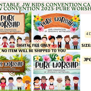 Druckbare JW Kids Convention Mini Karten_2025 JW Convention_Pure Worship_JW Printable Stickers & Souvenirs_JW Printable Ref Magneten