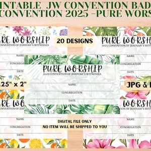 Insignia imprimible de la Convención de los TJ_Convención de los TJ 2025_Adoración pura-20 diseños-Tarjetas con nombre de los TJ