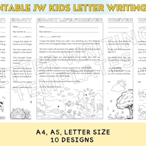 Afdrukbare JW Kids brief schrijven-Enjoy Life Forever-10 ontwerpen-A4, A5 en US Letter_Brief schrijven briefpapier bundelset