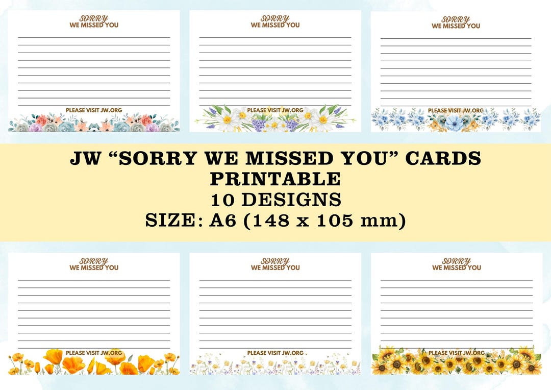 JW sorry We Missed You Printable Cards_jw Ministry_a6 Size_10 Floral ...
