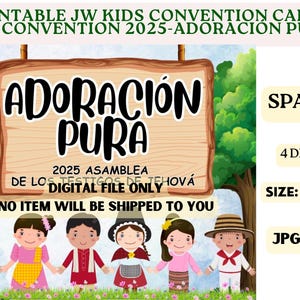 Mini-cartes JW Convention pour enfants à imprimer en espagnol_Convention JW 2025_Vénération pure_Autocollants et souvenirs imprimables JW_Aimants de référence imprimables JW