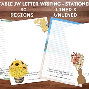 Afdrukbare JW-briefcampagne briefpapier set - 30 ontwerpen - gelinieerd en ongevoerd - A4- en A5-formaat_JW schrijfbrievenbundel