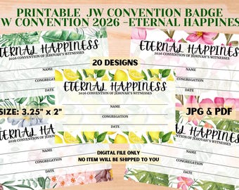 2026 JW Convention Badge Cards: Eternal Happiness Name Tags (Digital Download)