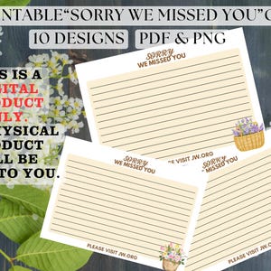 Afdrukbare JW-kaarten 'Sorry dat we je hebben gemist'_JW Ministry Supplies_A6_10 Minimalistische bloemmotieven_JW Terugbezoek_JW Huis-aan-huisprediking