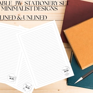 Afdrukbare minimalistische JW-briefbriefpapierset-10 ontwerpen - gelinieerd en ongevoerd - A4, A5 en Letter-formaat_JW bundelset brieven schrijven