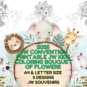 Recuerdos imprimibles de los TJ_ Convención de los TJ 2025_Ramo de flores para colorear de Adoración Pura de los TJ_5 diseños (tamaño A4 y tamaño carta)