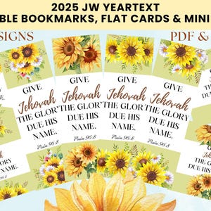 Année 2025 JW Text_Psalm 96:8_JW Signets et cartes imprimables_Designs inspirés du tournesol_JW Souvenirs_Cadeaux JW_Marques-pages JW_Cartes de voeux JW