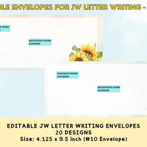Sobres imprimibles para escribir cartas a los testigos de Jehová: editables y no editables: 20 diseños inspirados en flores, sobres tamaño n.° 10, sobres para los testigos de Jehová