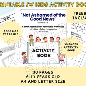 Livro de atividades para crianças TJ (6 a 13 anos) para impressão - com brindes grátis - Não se envergonhe das boas novas - Assembleia de circuito TJ 2024-25 - 30 páginas - tamanho A4 e carta