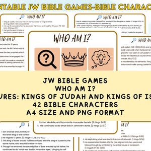 Giochi biblici JW stampabili - Re di Israele e Re di Giuda - Personaggi della Bibbia - "Chi sono io?" - 42 schede didattiche - Adorazione in famiglia JW - Giochi di quiz JW