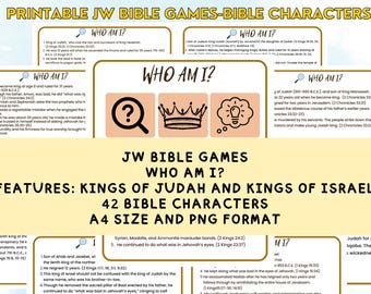 Printable JW Bible Games-Kings of Israel and Kings of Judah-Bible Characters- &quot;Who Am I?&quot;-42 Flashcards-JW Family Worship_JW Trivia Games