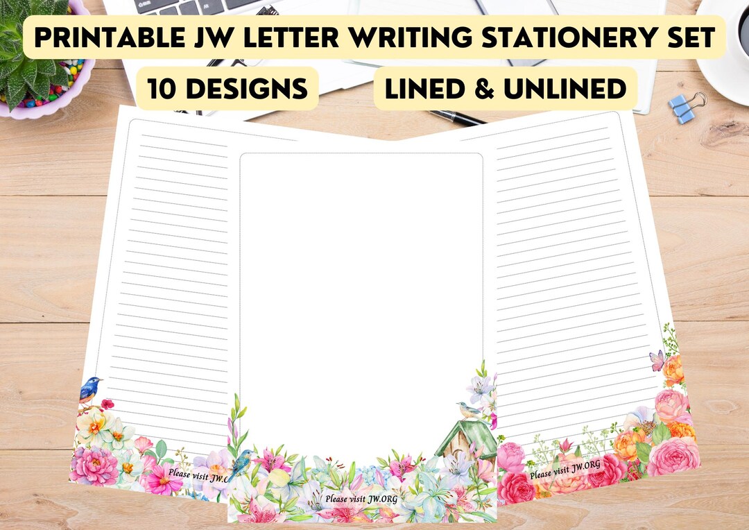 Floral Watercolor JW Letter Writing Set: Lined & Unlined (digital ...