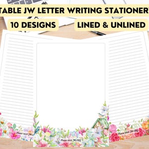 Juego de papelería para escribir cartas de JW para imprimir: 10 diseños florales en acuarela, con y sin líneas, tamaño A4 y carta. Juego de papelería para escribir de JW