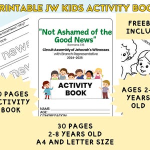 Druckbares JW Kinder (2-8 Jahre alt) Beschäftigungsbuch-mit FREEBIES_Nicht schämt sich der guten Botschaft-2024-25 JW Kreiskongreß-30 Seiten-A4 & Letter Größe
