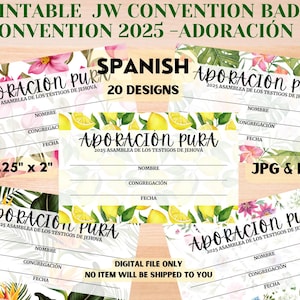 Printable Spanish JW Convention Badge_2025 JW Convention_Adoración Pura-20 Designs-JW Name cards