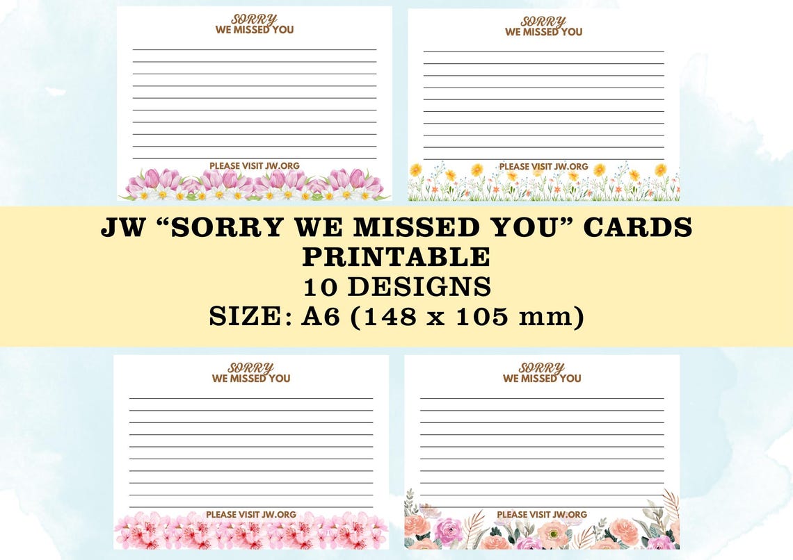 JW sorry We Missed You Printable Cards_jw Ministry_a6 Size_10 Floral ...